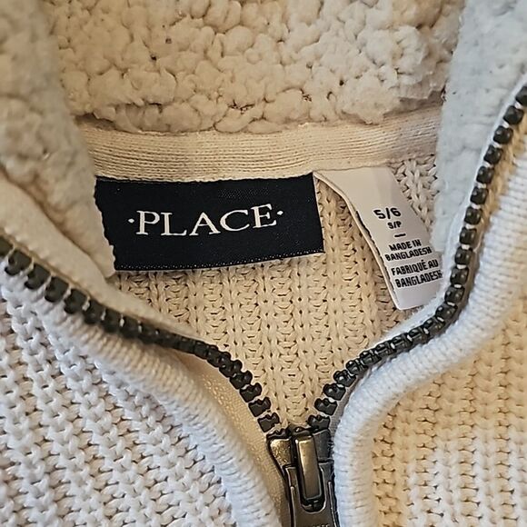 Boys quarter zip sweater sherpa collar 5/6 cream white New Condition - Picture 2 of 9